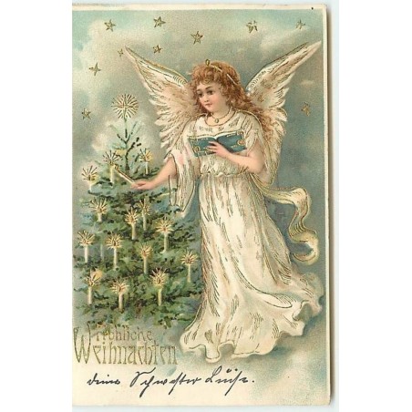 n°6687 - Fröhliche Weihnachten - Ange allumant les bougies sur un sapin