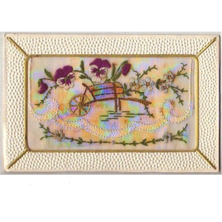 n°6709 - Carte Brodée rabat - Brouette et pensées