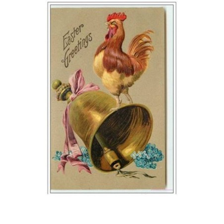 n°672 - Carte Gaufrée - Easter Greetings - Coq et cloche