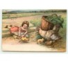 n°6739 - Carte Gaufrée - Joyeuses Pâques - Fillette allongée avec des poussins