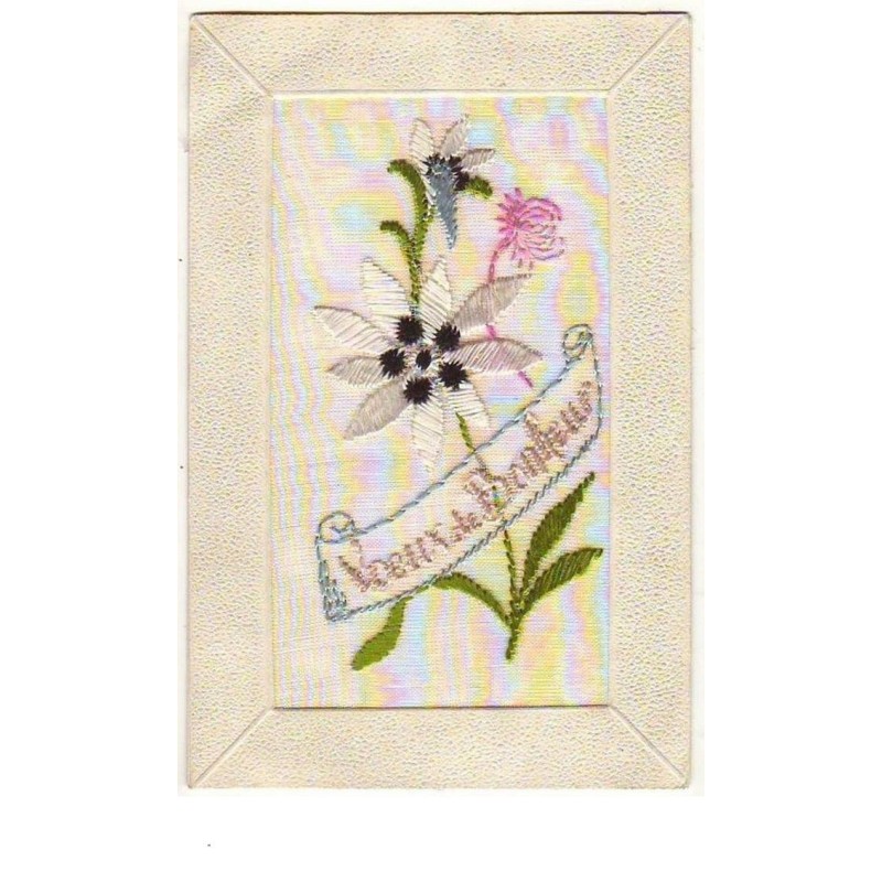 n°6755 - Carte Brodée - Voeux de Bonheur - Edelweiss