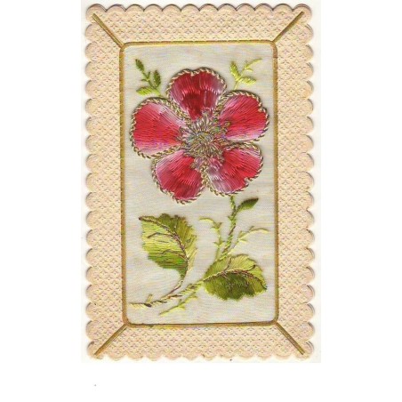 n°6756 - Carte Brodée - Grosse Fleur rouge