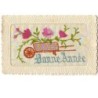 n°6762 - Carte Brodée - Bonne Année - Fleurs dans une Brouette