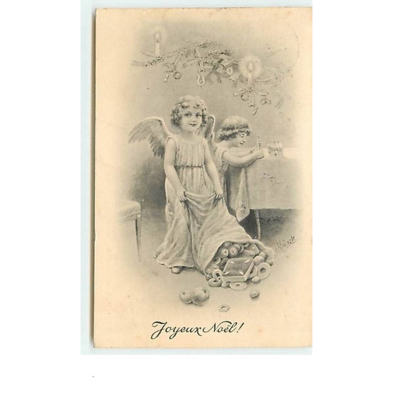 n°6769 - Joyeux Noël - Anges apportant un sac rempli de victuailles