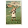 n°6776 - Carte Gaufrée - Pentecôte - Fröhliche Pfingsten - Fillette portant sur ses épaules un petit garçon