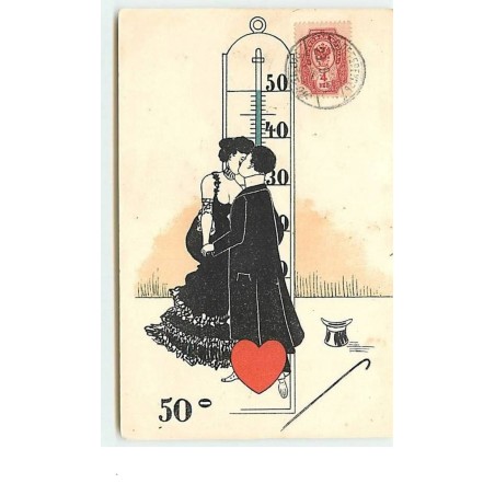 n°6789 - Couple autour d'un thermomètre 50 °- Carte russe
