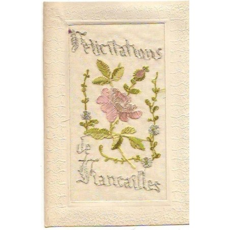 n°6809 - Carte Brodée - Félicitations de Fiancailles - Rose