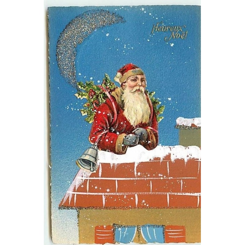 n°681 - Heureux Noël - Père Noel - Chromo et paillettes