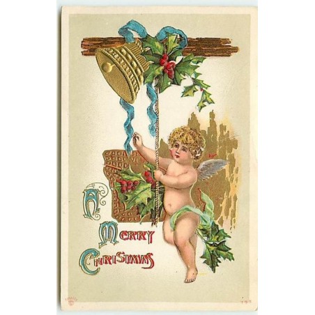 n°682 - Carte Gaufrée - A Merry Christmas - Angelot, cloche