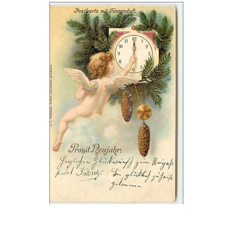 n°6885- Prosit Neujahr - Angelot réglant une pendule