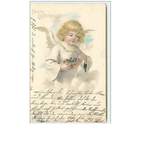 n°6891 - Carte Gaufrée - Frohliche Weihnachten - Ange donnant à manger à des oisillons