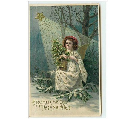 n°6894 - Frohliche Weihnachten - Ange assis avec une cloche et un sapin