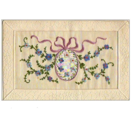n°6908 - Carte Brodée - Fleurs et Oeuf
