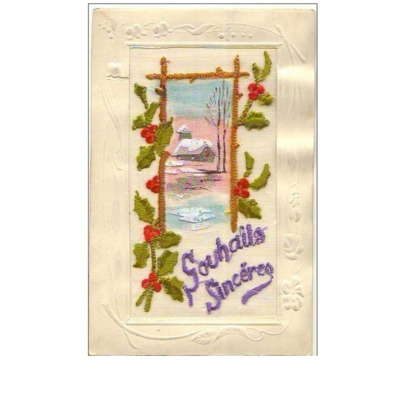 n°6909 - Carte Brodée - Souhaits Sincères - Paysage