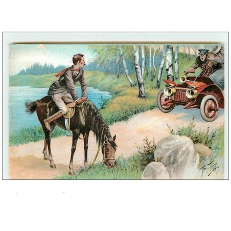 n°6915 - Illustrateur - Arthur Thiele - Voiture fonçant sur un cheval