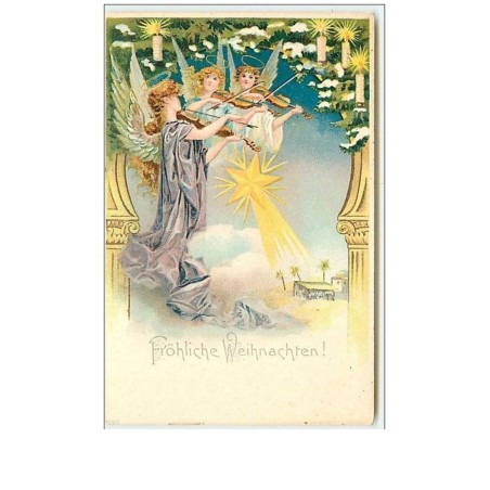 n°6921 - Fantaisie - Fröhliche Weihnachten ! - Ange gardien et angelots jouant de la musique