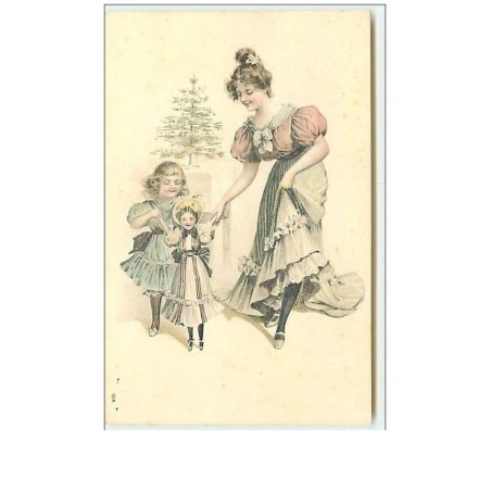 n°6925 - Carte Fantaisie Gaufrée - Jeune femme et enfants