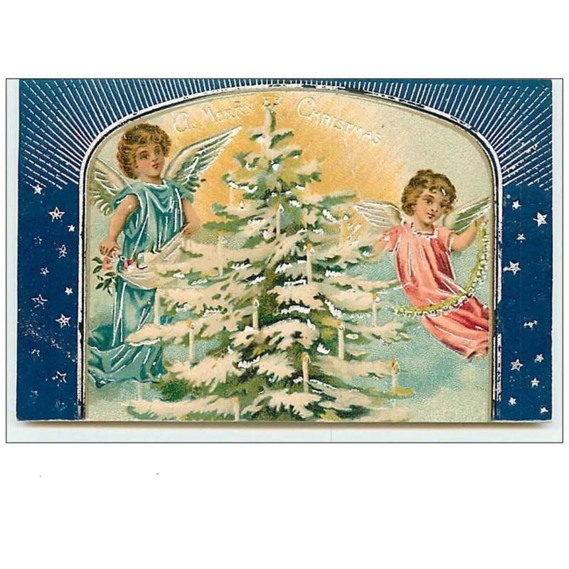 n°6930 - Carte Fantaisie Gaufrée - G. Merry Christmas - Angelots