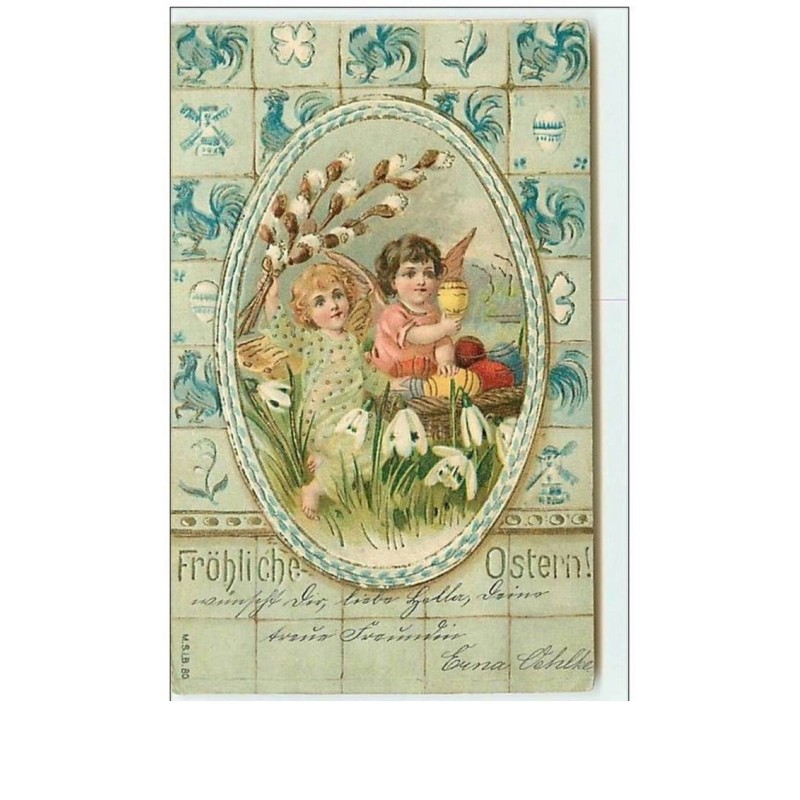 n°6941 - Carte Fantaisie Gaufrée - Fröhliche Ostern - Angelots