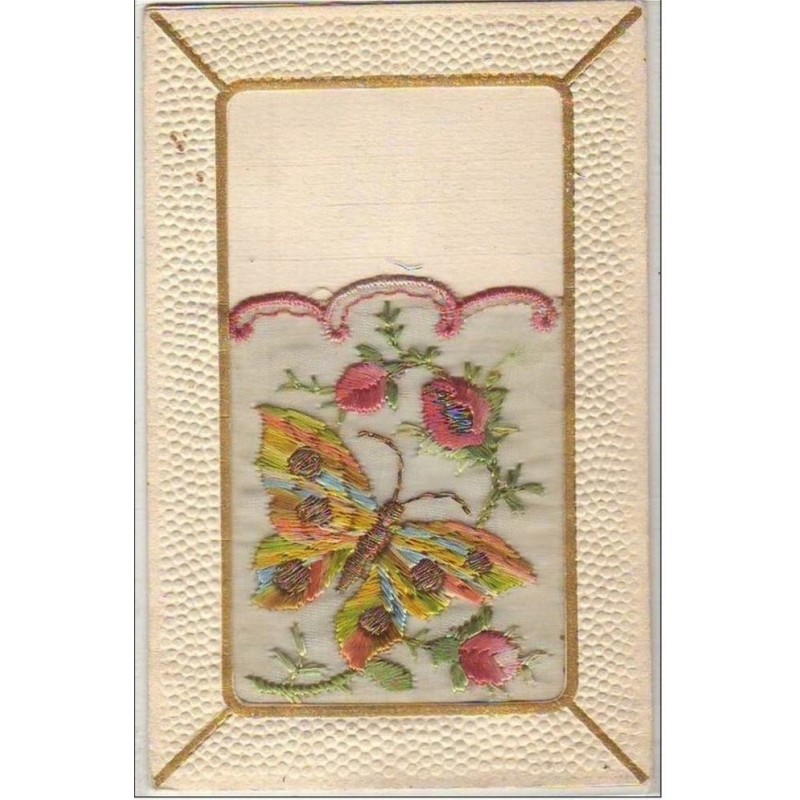 n°6951 - Carte Brodée - Papillon multicolore