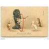 n°7138 - Carte Fantaisie - Concours de saut - Chats sautant dans un cerceau - caniche