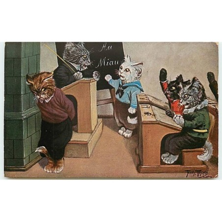 n°7164 - Carte Illustrateur - Arthur Thiele - Chats Habillés à l'école