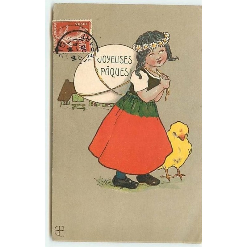 n°7176 - Carte Fantaisie Gaufrée - Joyeuses Pâques - Fillette portant un oeuf