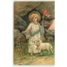 n°7185 - Carte Fantaisie Gaufrée - Gesegnetes Osterfest - Enfant avec un Mouton