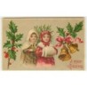 n°7196 - Carte Fantaisie Gaufrée - A Merry Christmas - Enfants - Cloches