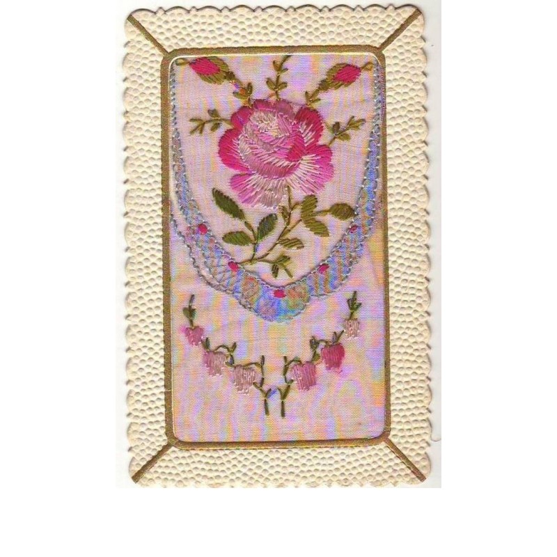 n°7204 - Carte Brodée avec rabat - Rose