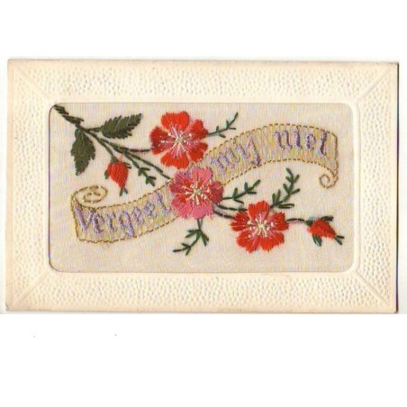 n°7206 - Carte Brodée - Vergeet mij niet - Fleurs rouges