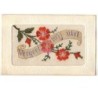 n°7206 - Carte Brodée - Vergeet mij niet - Fleurs rouges