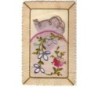 n°7208 - Carte Brodée avec pochette mauve - Fleurs roses et bleues