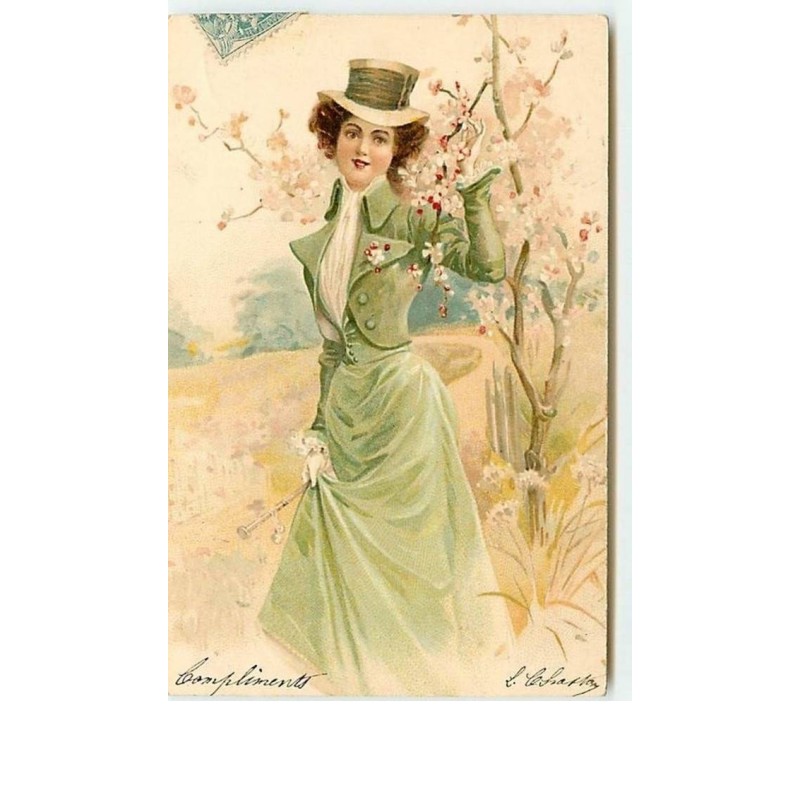n°7228 - Femme habillée en vert