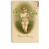n°7244 - Carte Fantaisie - Bonne Année - Bébé avec des trèfles à 4 feuilles