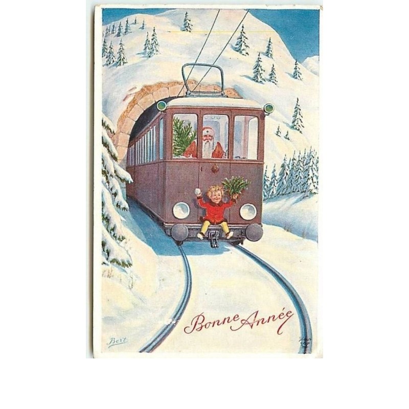 n°7248 - Carte Fantaisie - Bonne Année - Bert - Père Noel dans un train