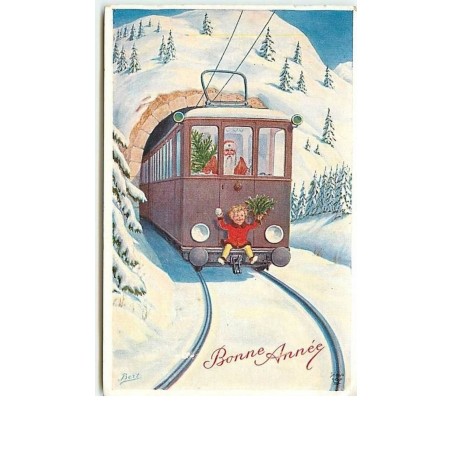 n°7248 - Carte Fantaisie - Bonne Année - Bert - Père Noel dans un train