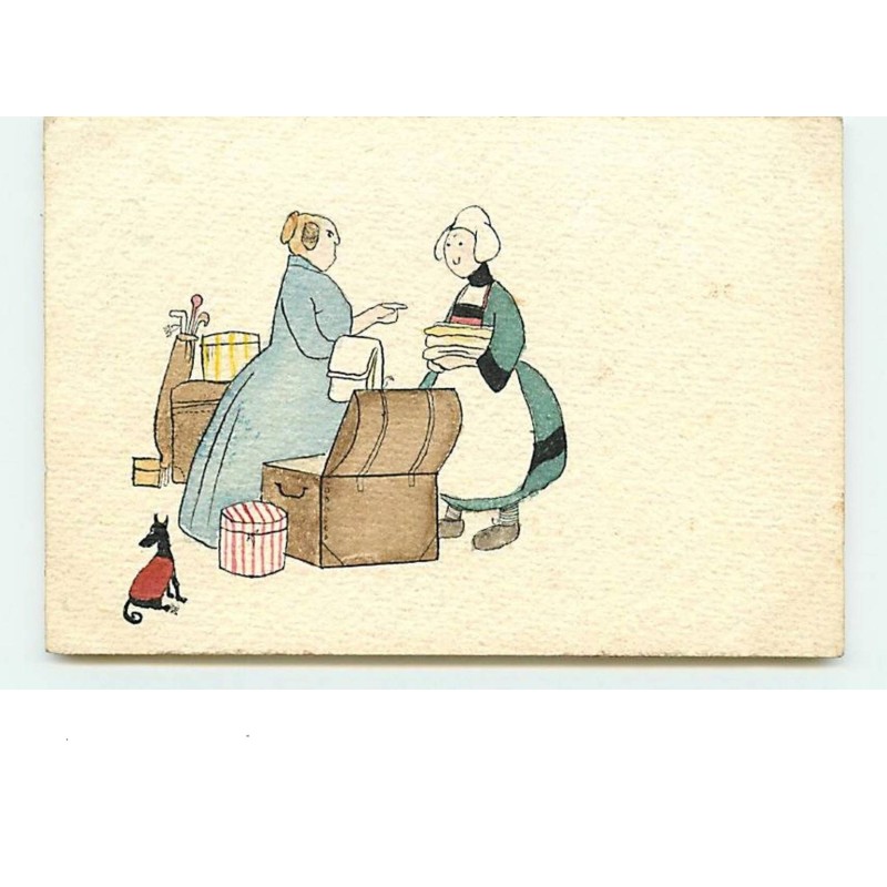 n°7269 - Bécassine avec une pile de draps