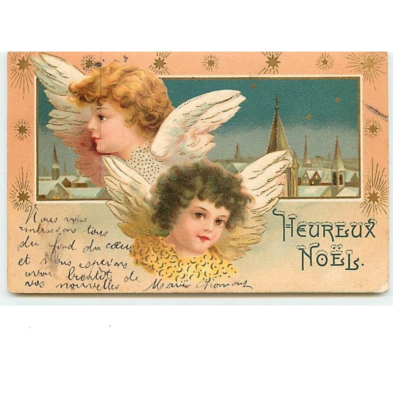 n°7286 - Carte Fantaisie - Heureux Noel - Clapsaddle - Tete d'Anges