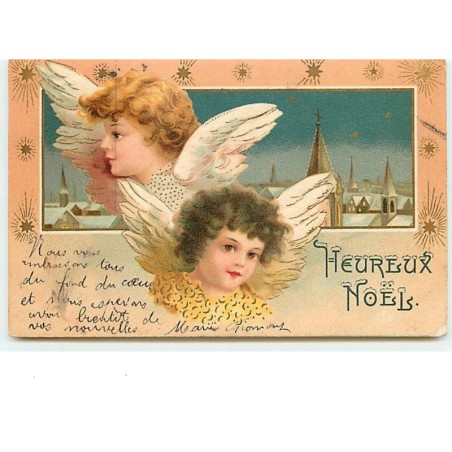 n°7286 - Carte Fantaisie - Heureux Noel - Clapsaddle - Tete d'Anges