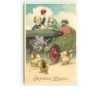 n°7295 - Carte Fantaisie Gaufrée - Joyeuses Pâques - Poussins devant une automobile