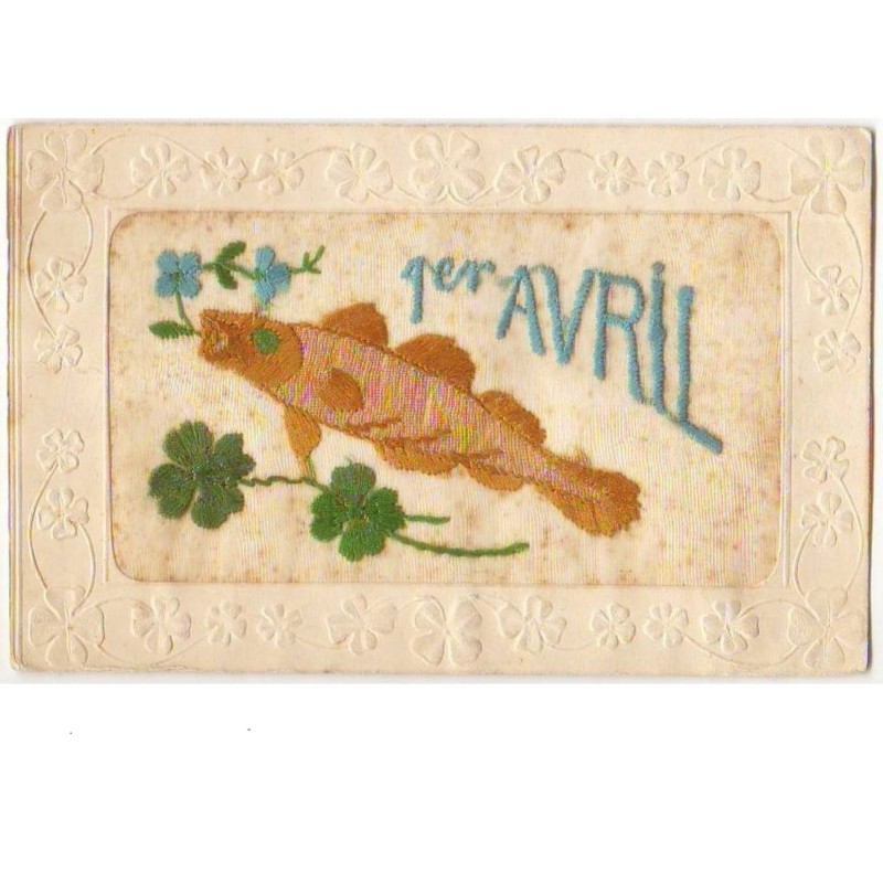 n°7303 - Carte Brodée - 1er Avril - Poisson Doré