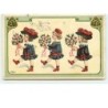 n°7342 - Carte Gaufrée - Bonne Fête - Fillettes portant des pots de fleurs de profil