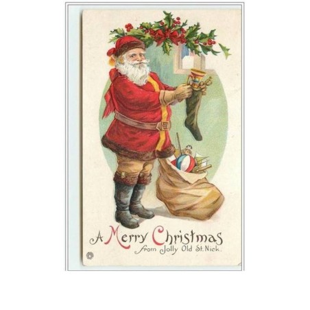 n°735 - Carte Gaufrée - A Merry Christmas - Père Noël et jouets