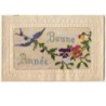 n°7355 - Carte Brodée - Bonne Année - Hirondelle et Pensées
