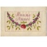 n°7359 - Carte Brodée - Bonne Année - Guirlande de fleurs