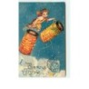 n°7374 - Carte Fantaisie Gaufrée - Bonne Année - Angelot avec des lampions