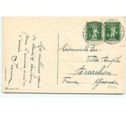 n°7378 - Carte Fantaisie Gaufrée - Heureuse Année - Biche, faon dans un médaillon