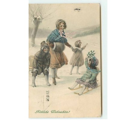 n°7393 - Carte Fantaisie - MM Vienne n°465 - Frohliche Weihnachten - Enfants - Luge