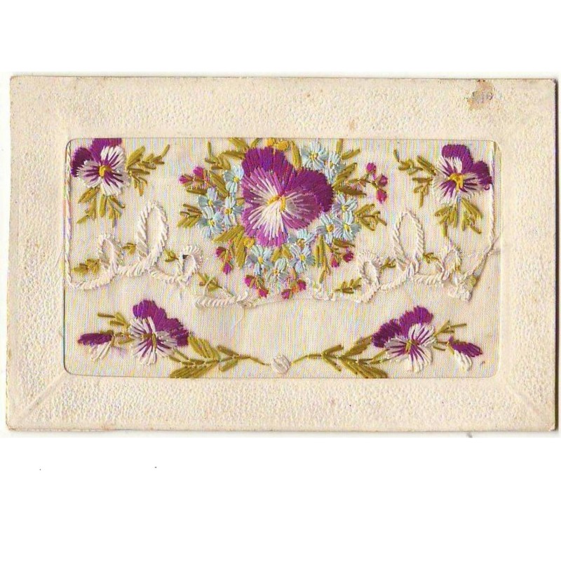 n°7406 - Carte Brodée avec rabat - Pensées